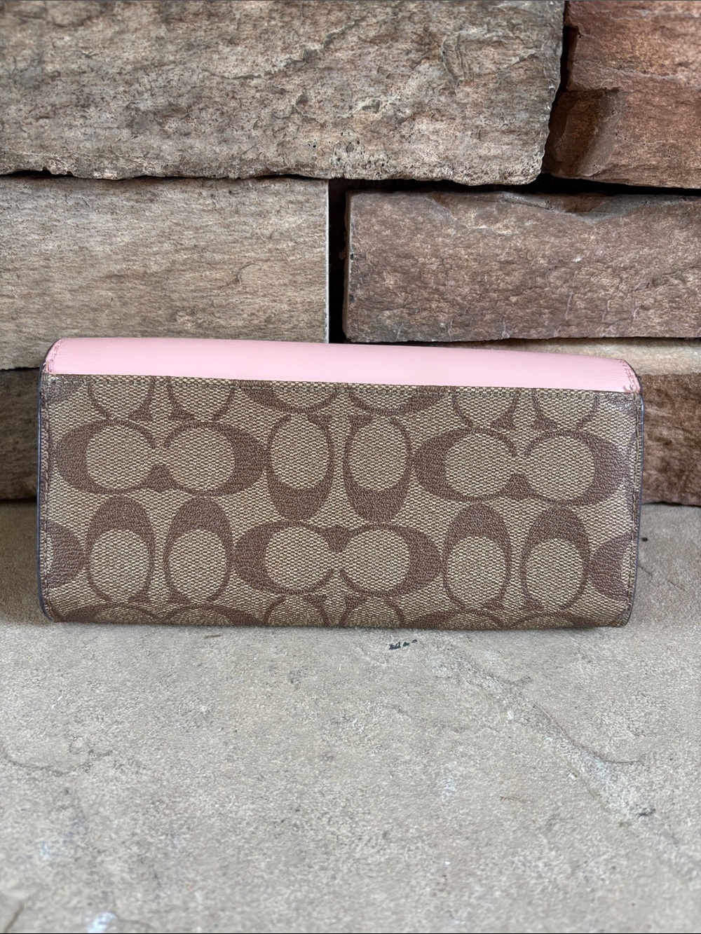 Coach slim envelope wallet featuring signature coated canvas & pink leather flap - Picture 3 of 11